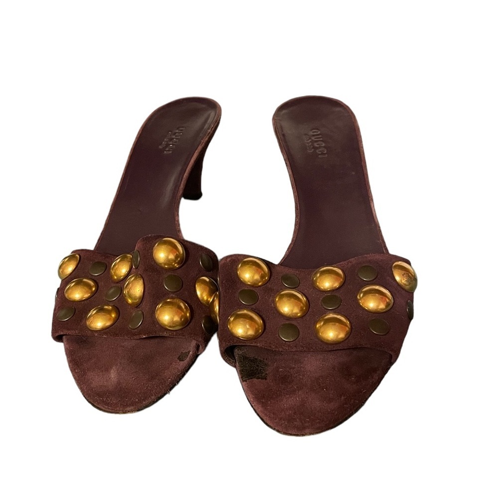Gucci Brown Sandals with Gold Accents